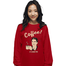 Load image into Gallery viewer, Shirts Long Sleeve Shirts, Unisex / Small / Red It&#39;s damn Fine Coffee
