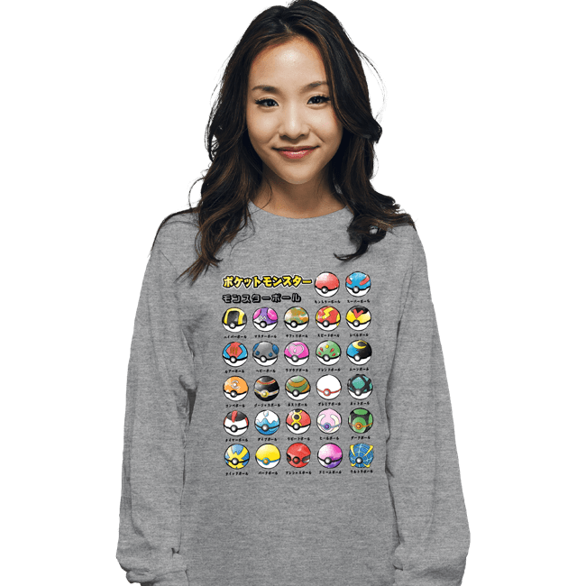 Secret_Shirts Long Sleeve Shirts, Unisex / Small / Sports Grey Pokeball Types