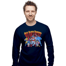 Load image into Gallery viewer, Shirts Long Sleeve Shirts, Unisex / Small / Navy 90s Super Friends
