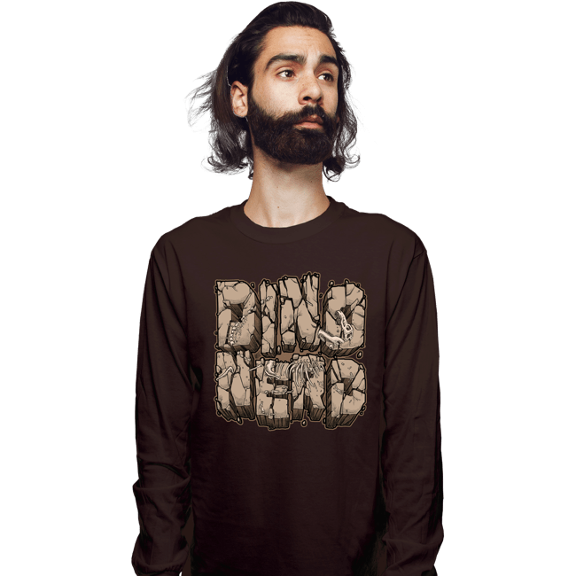 Shirts Long Sleeve Shirts, Unisex / Small / Dark Chocolate Dino Nerd