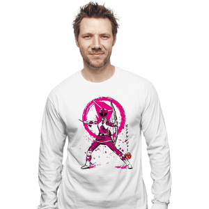 Shirts Long Sleeve Shirts, Unisex / Small / White Pink Ranger Sumi-e