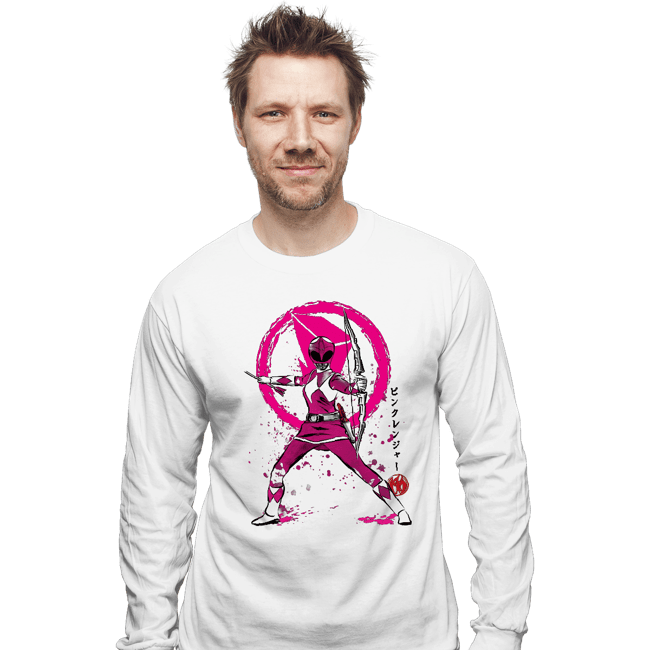 Shirts Long Sleeve Shirts, Unisex / Small / White Pink Ranger Sumi-e