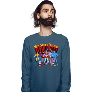 Secret_Shirts Long Sleeve Shirts, Unisex / Small / Indigo Blue 90's Super Friends