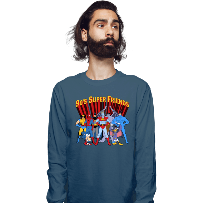 Secret_Shirts Long Sleeve Shirts, Unisex / Small / Indigo Blue 90's Super Friends