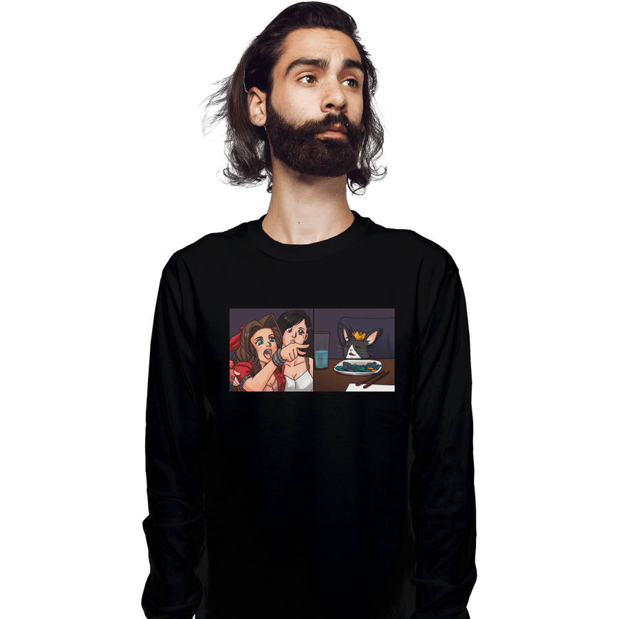 Shirts Long Sleeve Shirts, Unisex / Small / Black Aerith Yelling At A Cait Sith