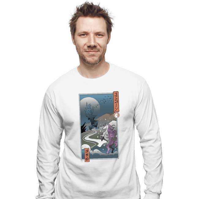 Daily_Deal_Shirts Long Sleeve Shirts, Unisex / Small / White Unicorn Ukiyo-e