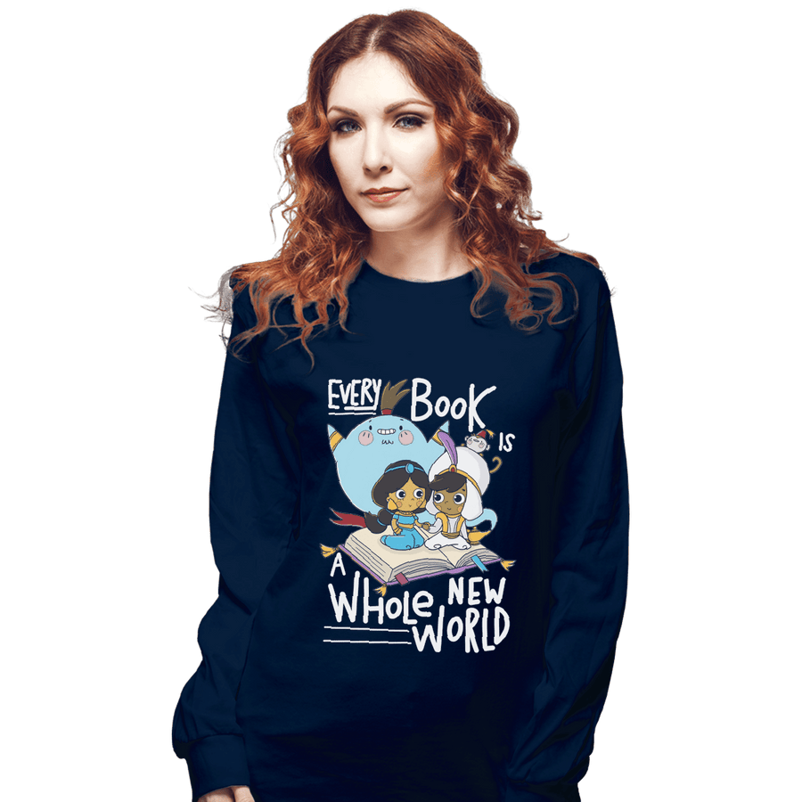 Shirts Long Sleeve Shirts, Unisex / Small / Navy Every Book Is a Whole New World