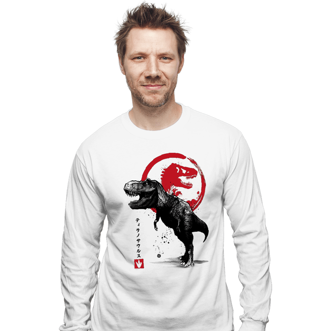 Shirts Long Sleeve Shirts, Unisex / Small / White Tyrannosaurus sumi-e halftones