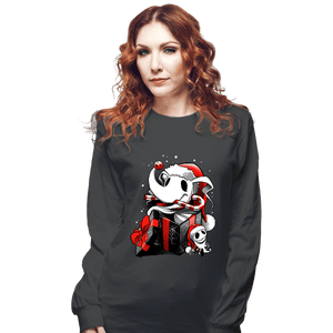 Daily_Deal_Shirts Long Sleeve Shirts, Unisex / Small / Charcoal Christmas Ghost Dog