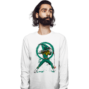 Daily_Deal_Shirts Long Sleeve Shirts, Unisex / Small / White Green Ranger Sumi-e