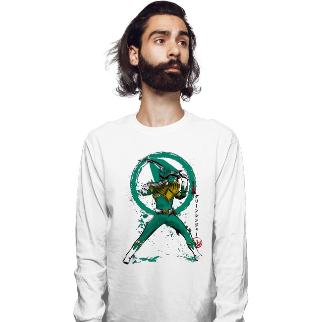 Daily_Deal_Shirts Long Sleeve Shirts, Unisex / Small / White Green Ranger Sumi-e