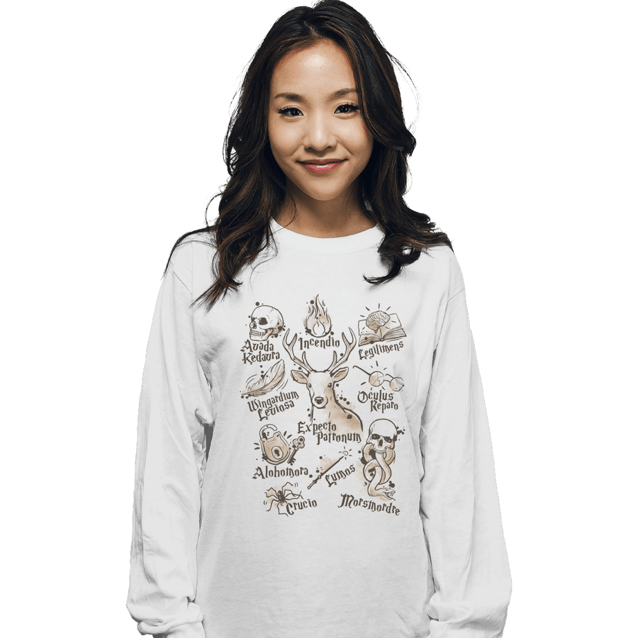 Shirts Long Sleeve Shirts, Unisex / Small / White Magic Spell notes