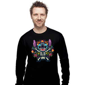 Daily_Deal_Shirts Long Sleeve Shirts, Unisex / Small / Black Stiched Calavera