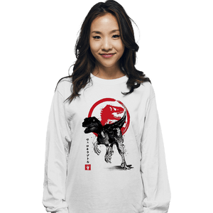 Shirts Long Sleeve Shirts, Unisex / Small / White Velociraptor sumi-e halftones