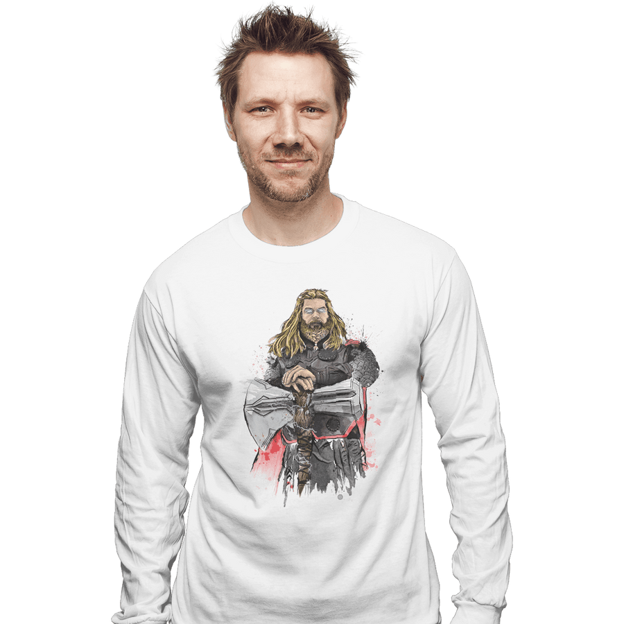 Shirts Long Sleeve Shirts, Unisex / Small / White God Of Thunder Watercolor