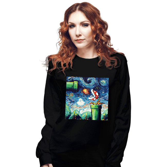 Shirts Long Sleeve Shirts, Unisex / Small / Black Van Gogh Never Leveled Up