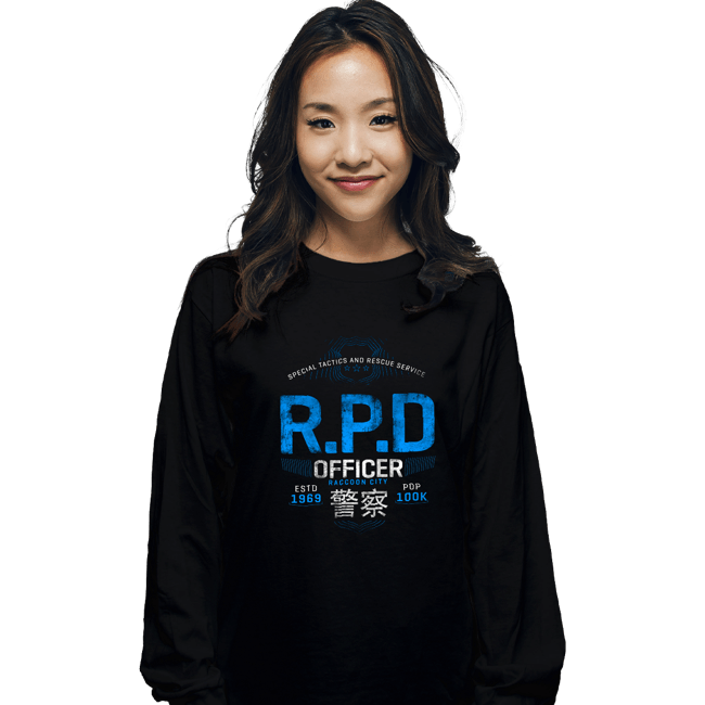 Shirts Long Sleeve Shirts, Unisex / Small / Black Raccoon Officer