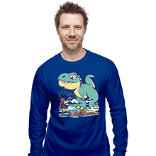 Load image into Gallery viewer, Shirts Long Sleeve Shirts, Unisex / Small / Royal Blue T Rex Surprise
