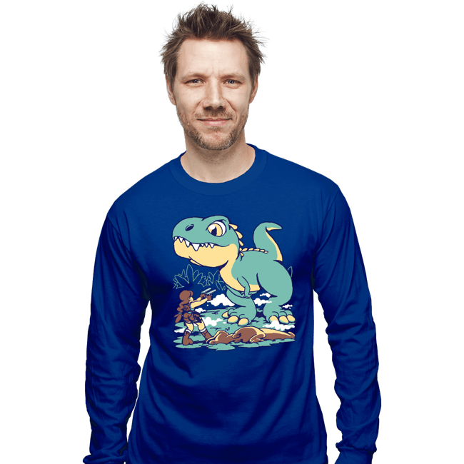 Shirts Long Sleeve Shirts, Unisex / Small / Royal Blue T Rex Surprise