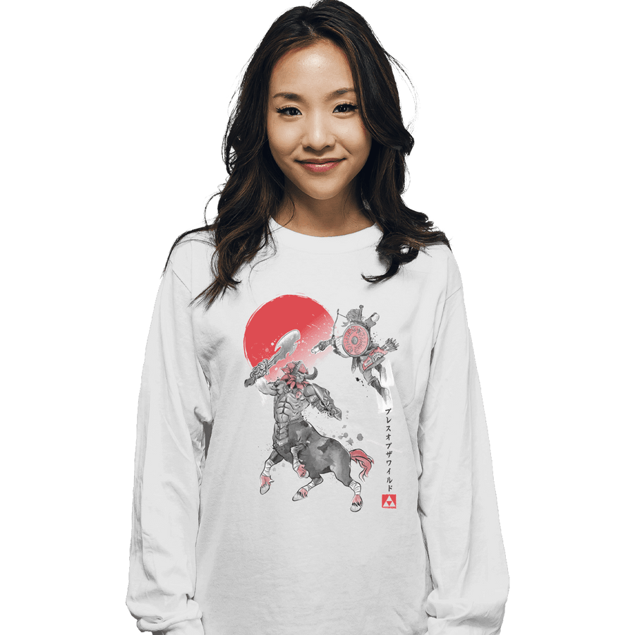 Shirts Long Sleeve Shirts, Unisex / Small / White Battle In Death Mountain Sumi-e