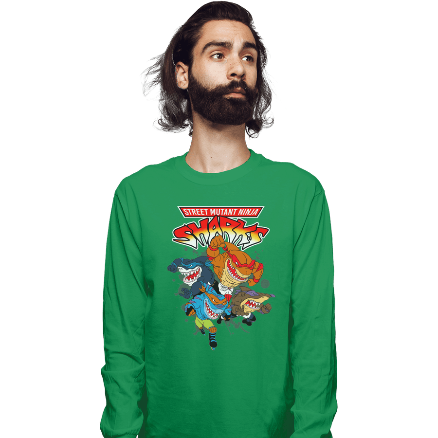 Shirts Long Sleeve Shirts, Unisex / Small / Irish Green Street Mutant Ninja Sharks