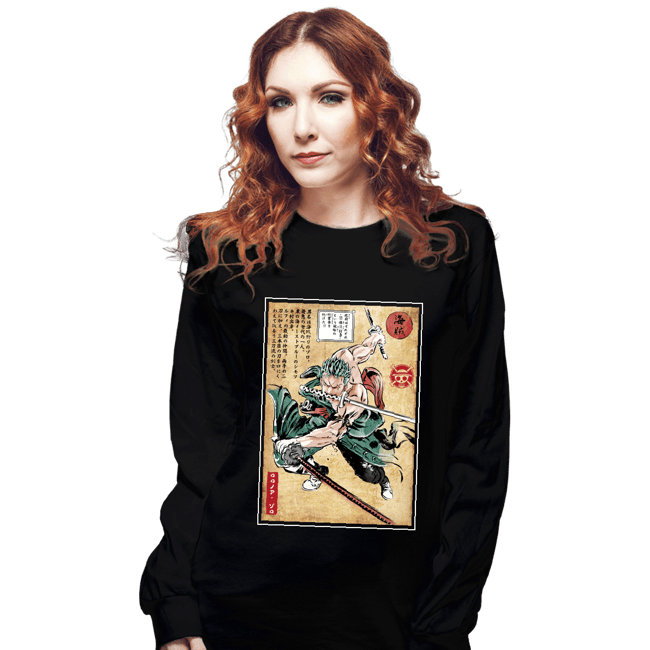 Daily_Deal_Shirts Long Sleeve Shirts, Unisex / Small / Black Pirate Hunter Woodblock
