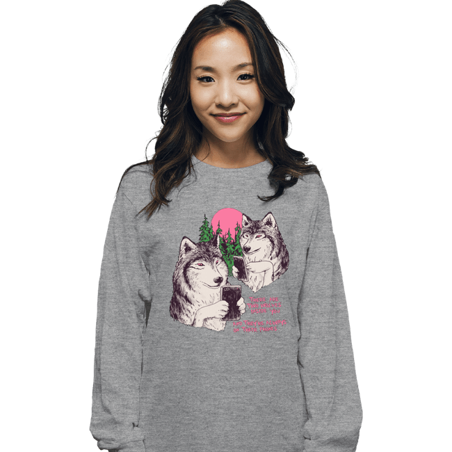 Daily_Deal_Shirts Long Sleeve Shirts, Unisex / Small / Sports Grey Two Wolves On Their Phones