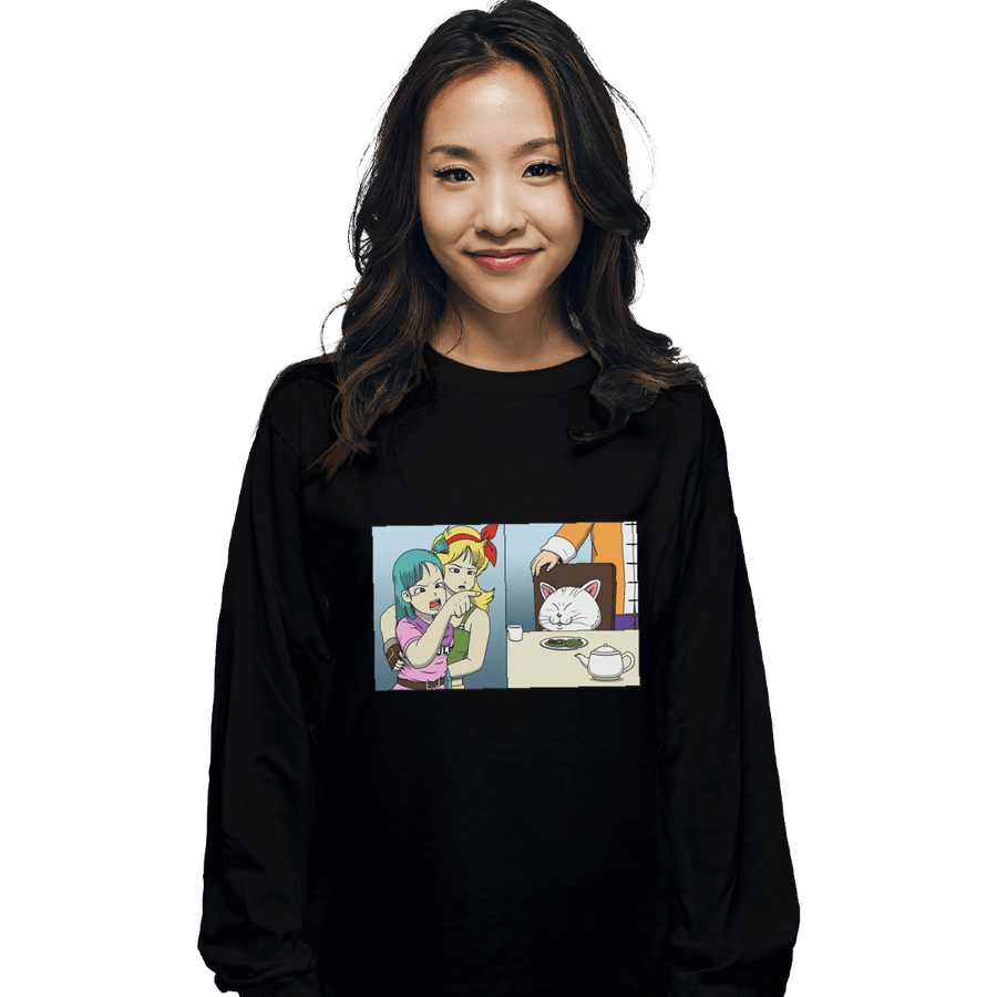 Shirts Long Sleeve Shirts, Unisex / Small / Black Girl Yelling At A Cat