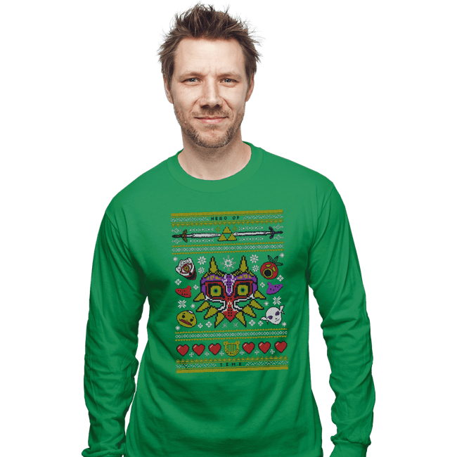 Shirts Long Sleeve Shirts, Unisex / Small / Irish Green Happy Mask Xmas