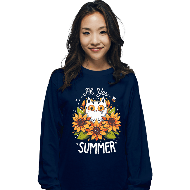 Daily_Deal_Shirts Long Sleeve Shirts, Unisex / Small / Navy Summer Kitten Sniffles