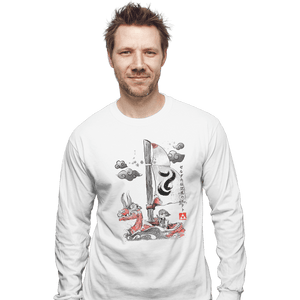 Shirts Long Sleeve Shirts, Unisex / Small / White Sailing With The Wind Sumi-e