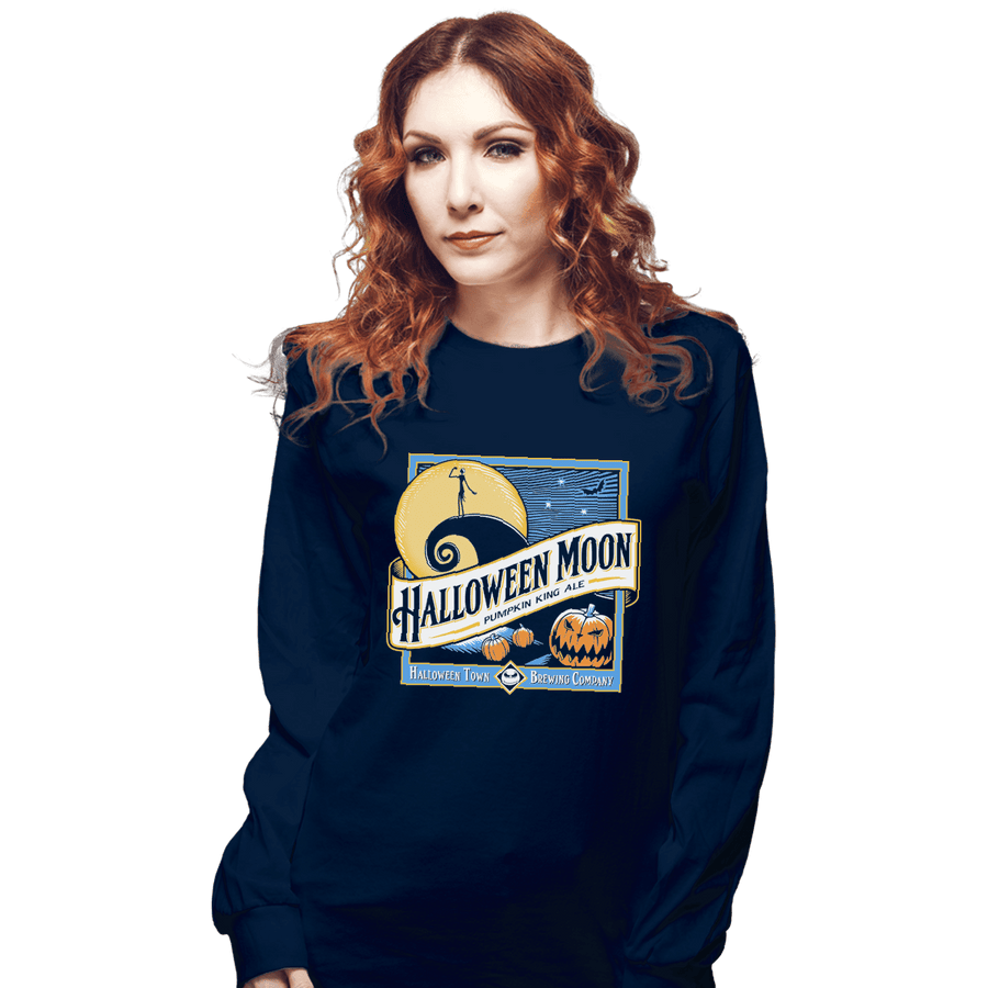 Shirts Long Sleeve Shirts, Unisex / Small / Navy Halloween Moon