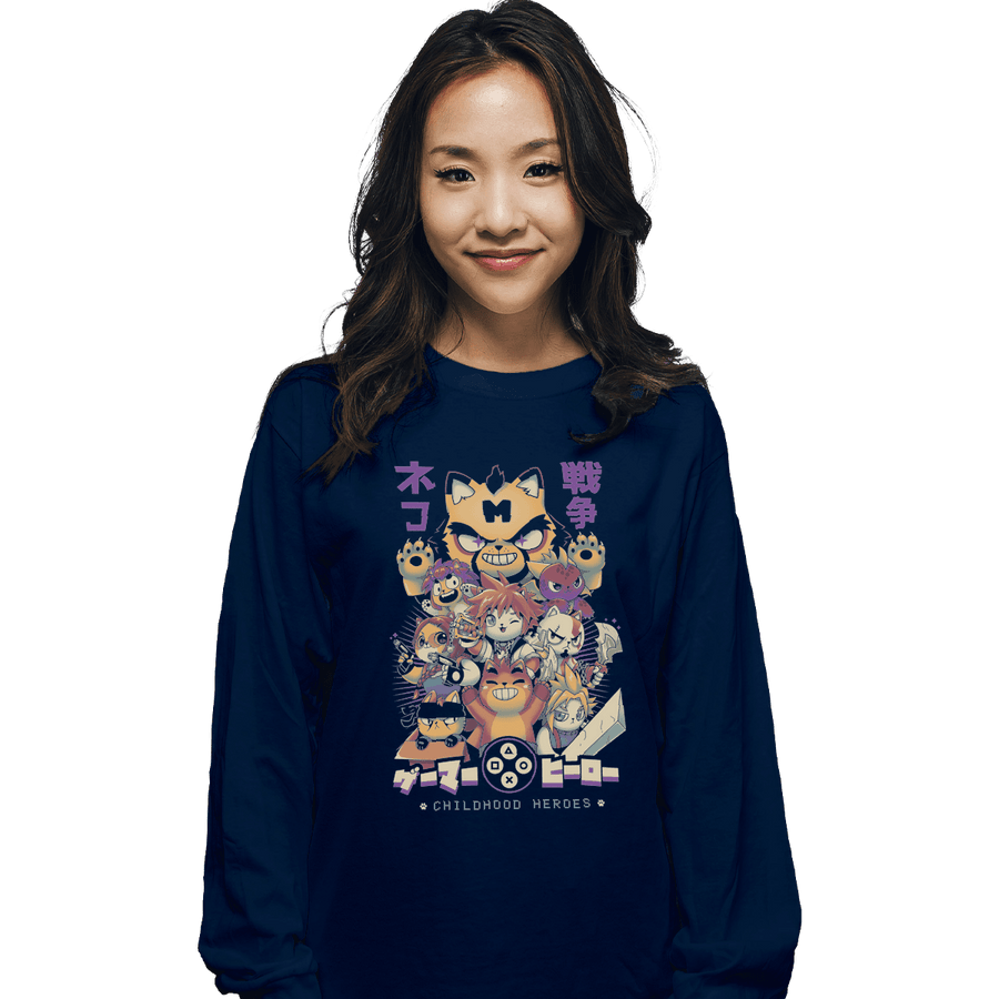 Shirts Long Sleeve Shirts, Unisex / Small / Navy Childhood Heroes
