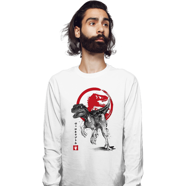 Secret_Shirts Long Sleeve Shirts, Unisex / Small / White Velociraptor Sumi-E