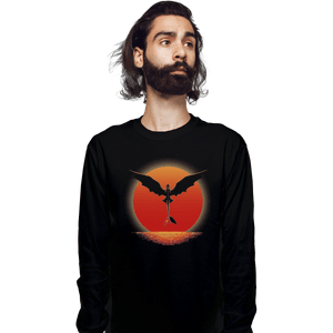 Shirts Long Sleeve Shirts, Unisex / Small / Black Dragon on Sunset