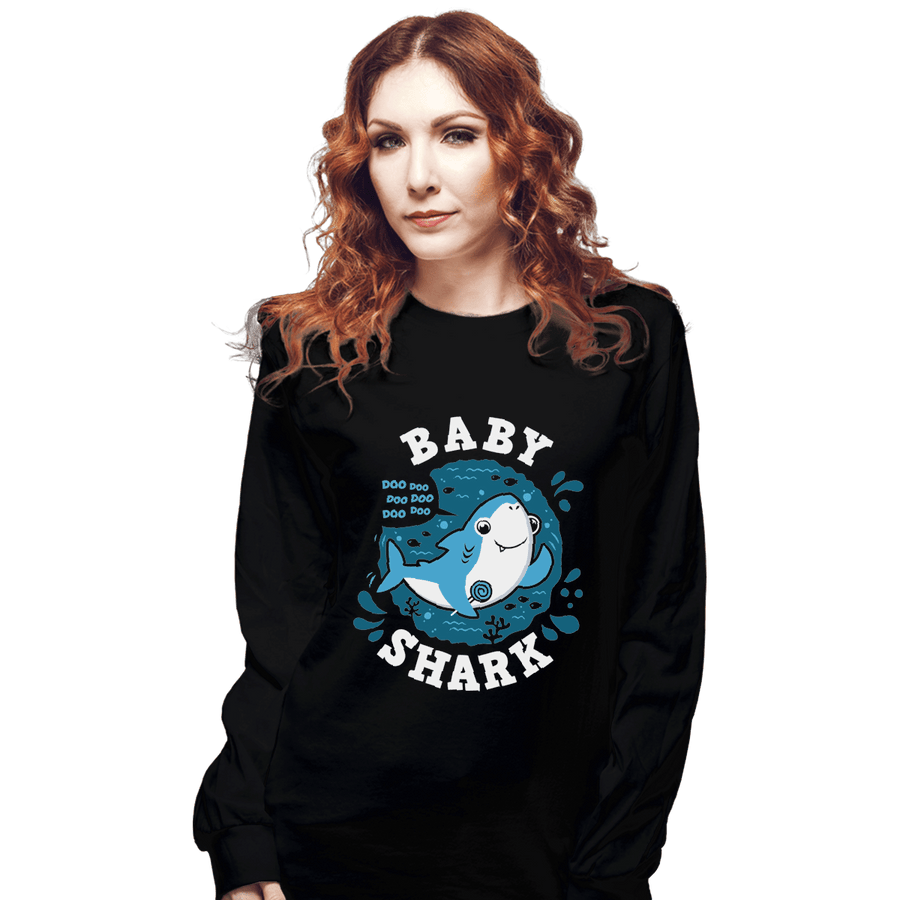 Shirts Long Sleeve Shirts, Unisex / Small / Black Cute Baby Shark