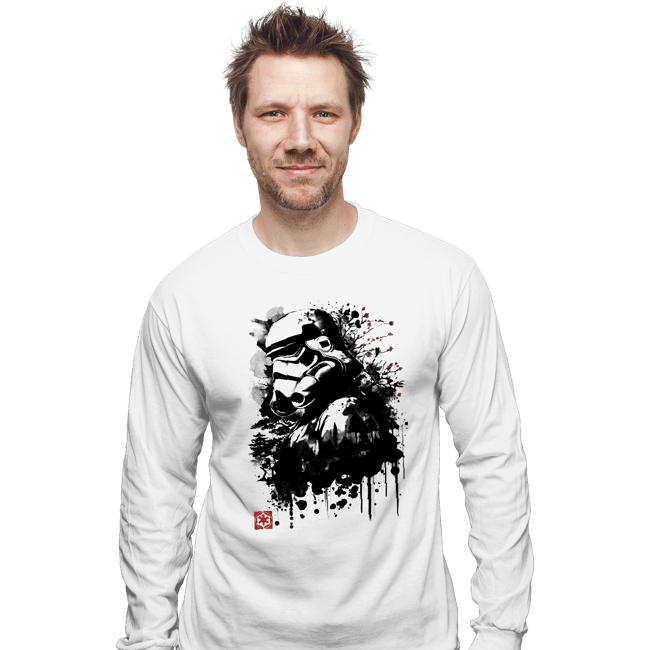 Daily_Deal_Shirts Long Sleeve Shirts, Unisex / Small / White Trooper In The Forest Sumi-e