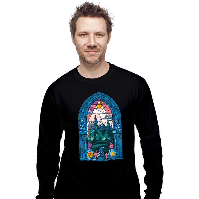 Daily_Deal_Shirts Long Sleeve Shirts, Unisex / Small / Black Stained Glass Castle