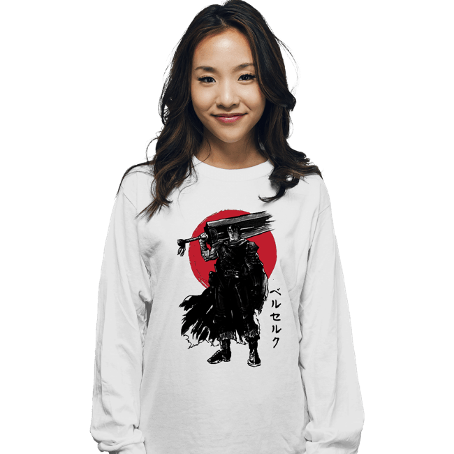 Daily_Deal_Shirts Long Sleeve Shirts, Unisex / Small / White Black Swordsman Sumi-e