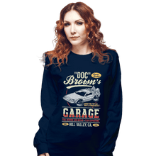 Load image into Gallery viewer, Shirts Long Sleeve Shirts, Unisex / Small / Navy Doc Brown&#39;s Garage
