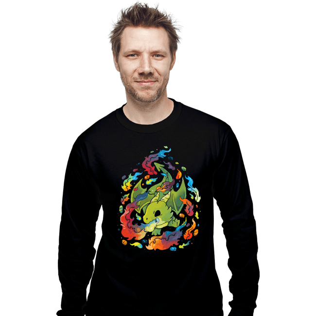 Shirts Long Sleeve Shirts, Unisex / Small / Black Rainbow Dragon
