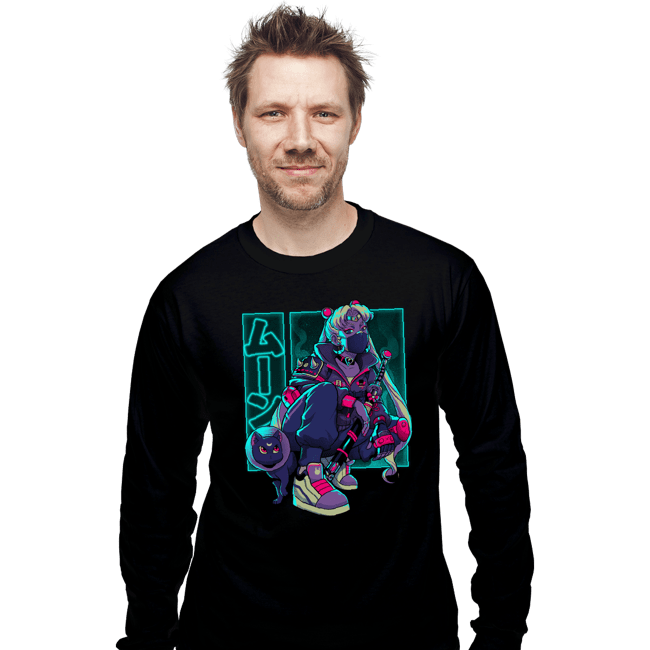 Daily_Deal_Shirts Long Sleeve Shirts, Unisex / Small / Black Neon Waxing Moon