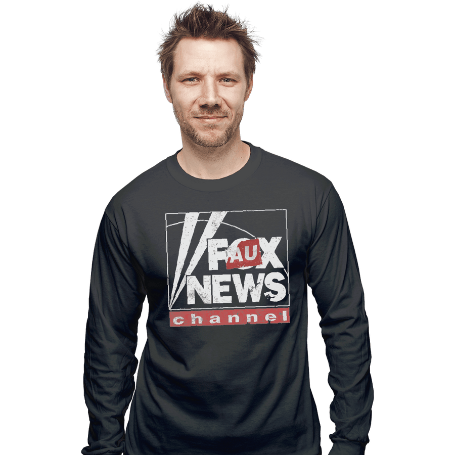 Shirts Long Sleeve Shirts, Unisex / Small / Charcoal Faux News