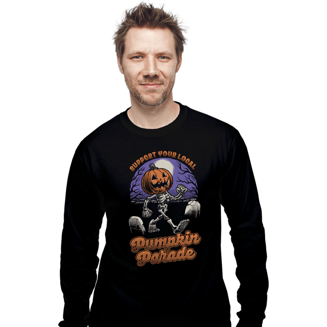 Shirts Long Sleeve Shirts, Unisex / Small / Black Halloween Pumpkin Parade