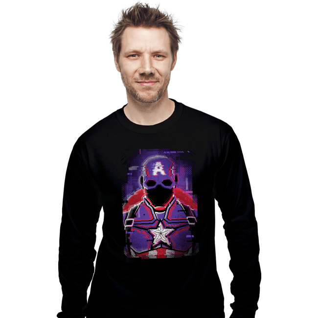 Shirts Long Sleeve Shirts, Unisex / Small / Black Glitch Captain America