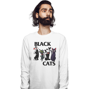 Shirts Long Sleeve Shirts, Unisex / Small / White Black Cats Flag