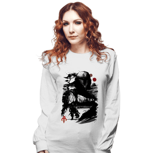 Daily_Deal_Shirts Long Sleeve Shirts, Unisex / Small / White The Bounty Hunter In The desert Sumi-e
