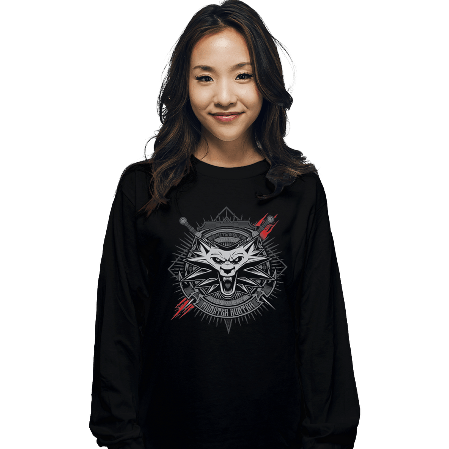 Shirts Long Sleeve Shirts, Unisex / Small / Black White Wolf