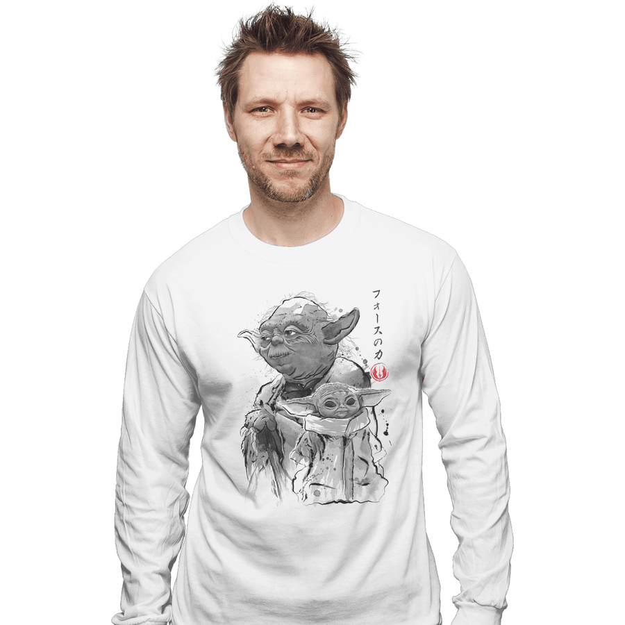 Shirts Long Sleeve Shirts, Unisex / Small / White Old And Young Sumi-e