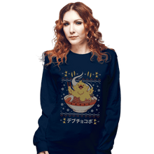 Load image into Gallery viewer, Shirts Long Sleeve Shirts, Unisex / Small / Navy Fat Chocobo Ramen Christmas Sweater
